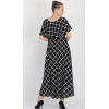 Generic Women's Crepe Checked Half Sleeves Full Length Gown(Black)