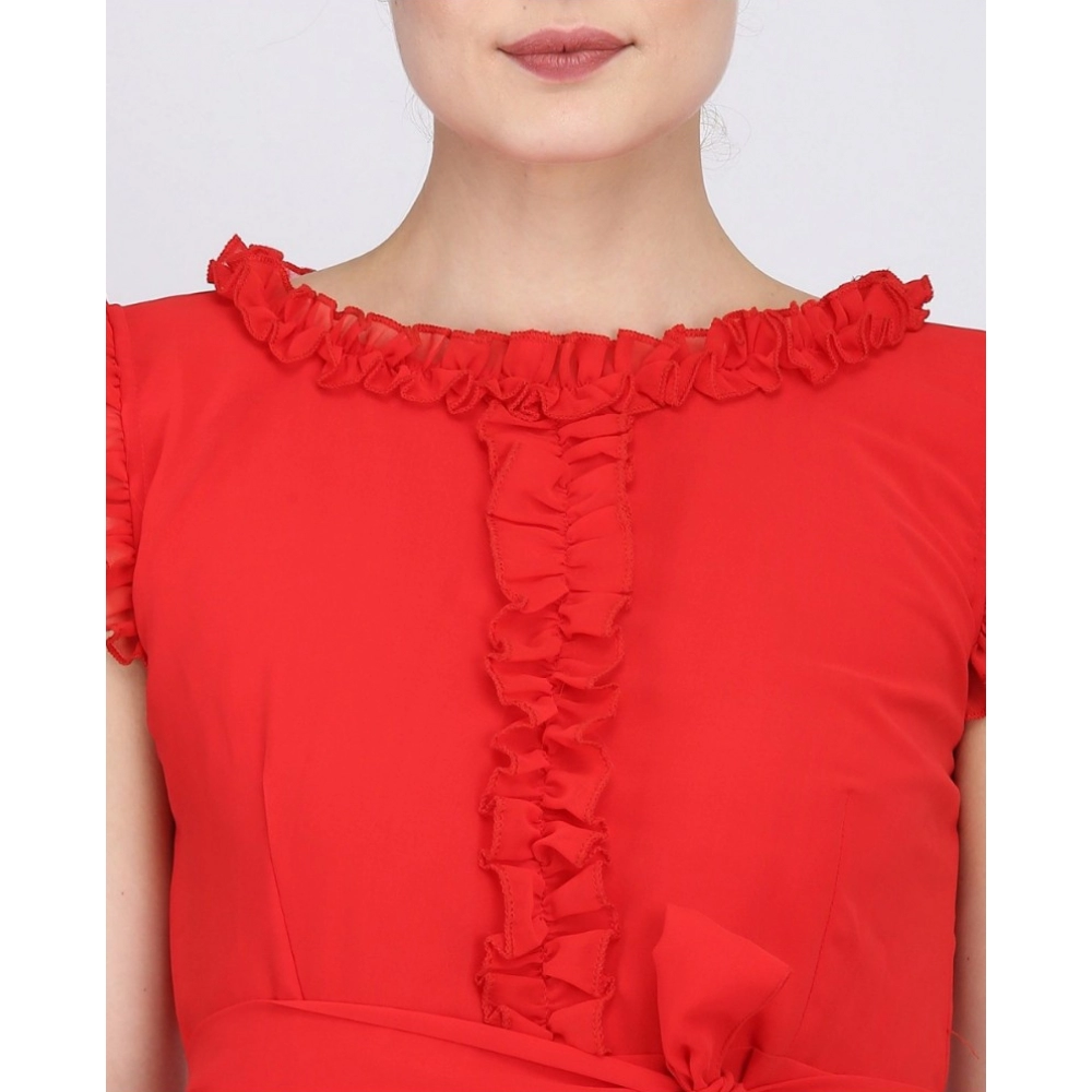 Generic Women's Georgette Solid Sleeveless Full Length Gown(Red) Generic Women's Georgette Solid Sleeveless Full Length Gown(Red)