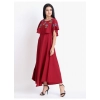 Generic Women's Crepe Embroidery Pattern Sleeveless Full Length Gown(Red)
