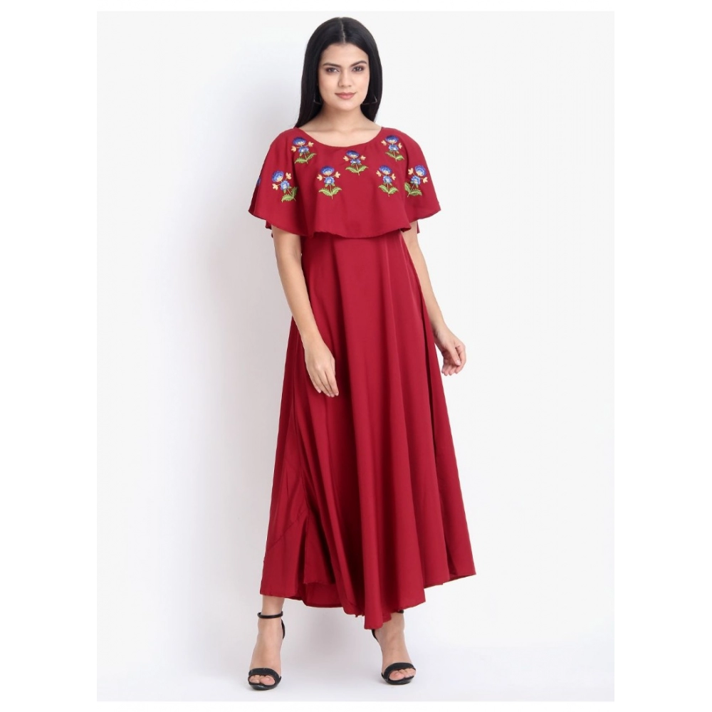 Generic Women's Crepe Embroidery Pattern Sleeveless Full Length Gown(Red) Generic Women's Crepe Embroidery Pattern Sleeveless Full Length Gown(Red)