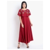 Generic Women's Crepe Embroidery Pattern Sleeveless Full Length Gown(Red)