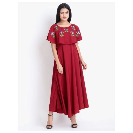 Generic Women's Crepe Embroidery Pattern Sleeveless Full Length Gown(Red)