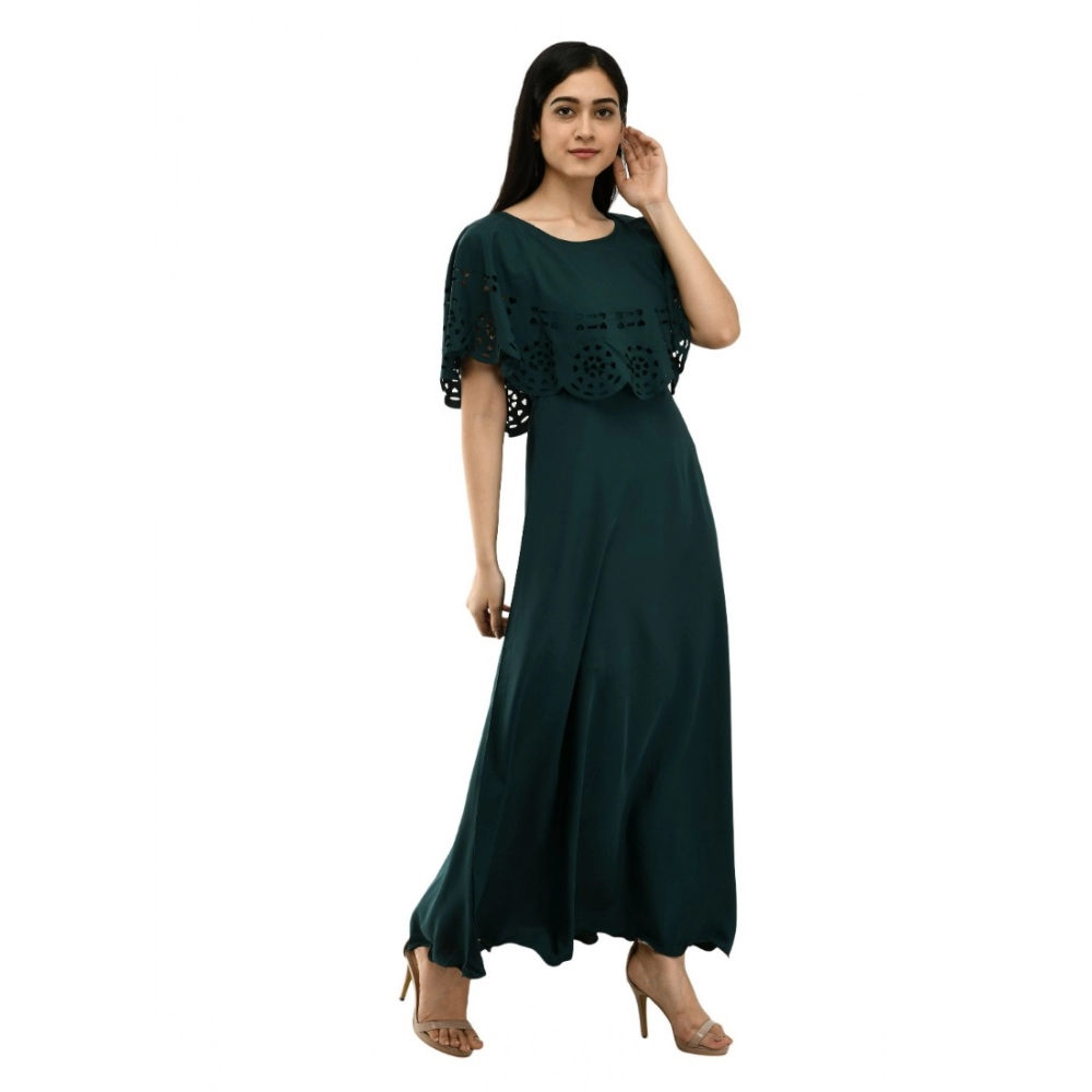 Generic Women's Crepe Solid Sleeveless Full Length Gown(Dark Green) Generic Women's Crepe Solid Sleeveless Full Length Gown(Dark Green)