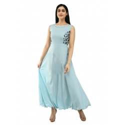 Generic Women's Crepe Solid Sleeveless Full Length Gown(Light Blue)