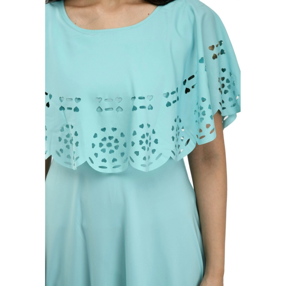 Generic Women's Crepe Solid Sleeveless Full Length Gown(Light Blue)