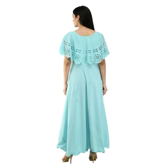 Generic Women's Crepe Solid Sleeveless Full Length Gown(Light Blue)