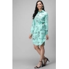 Generic Women's Crepe Paper Print Full Sleeve Short Tops(Blue)