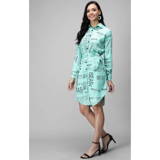 Generic Women's Crepe Paper Print Full Sleeve Short Tops(Blue)