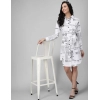 Generic Women's Crepe Paper Print Full Sleeve Short Tops(White)