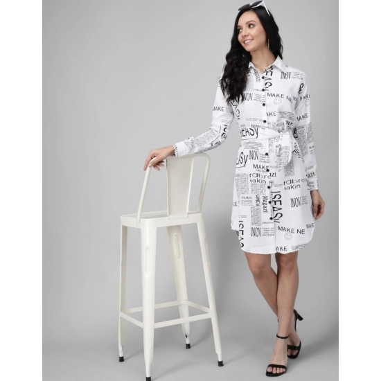 Generic Women's Crepe Paper Print Full Sleeve Short Tops(White)