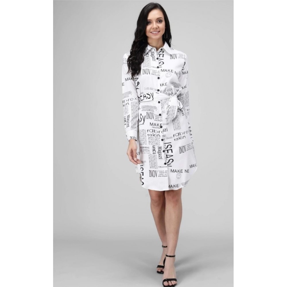 Generic Women's Crepe Paper Print Full Sleeve Short Tops(White)