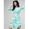 Generic Women's Crepe Paper Print Full Sleeve Short Tops(Blue)