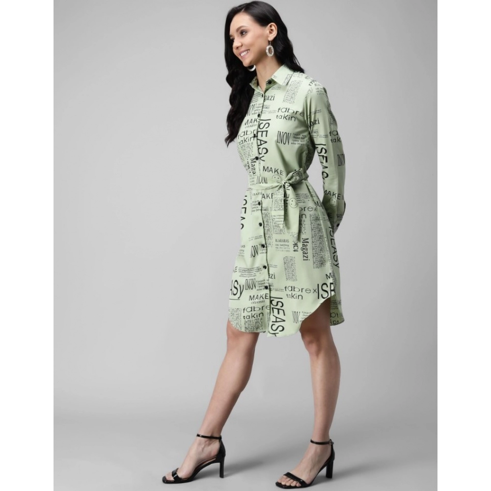 Generic Women's Crepe Paper Print Full Sleeve Short Tops(Lime Green)