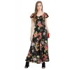 Generic Women's Crepe Floral Half Sleeves Full Length Gown(Black)