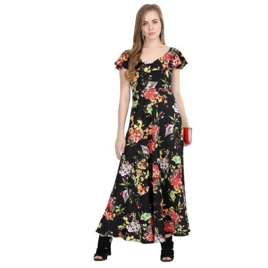 Generic Women's Crepe Floral Half Sleeves Full Length Gown(Black) Generic Women's Crepe Floral Half Sleeves Full Length Gown(Black)