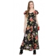 Generic Women's Crepe Floral Half Sleeves Full Length Gown(Black)