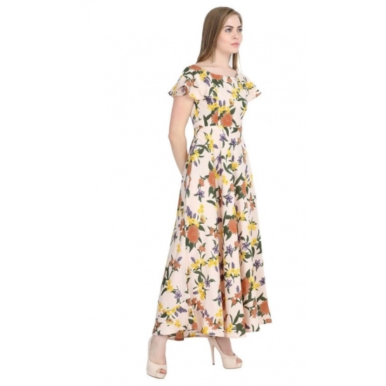 Generic Women's Crepe Floral Half Sleeves Full Length Gown(Beige) Generic Women's Crepe Floral Half Sleeves Full Length Gown(Beige)