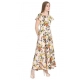Generic Women's Crepe Floral Half Sleeves Full Length Gown(Beige)