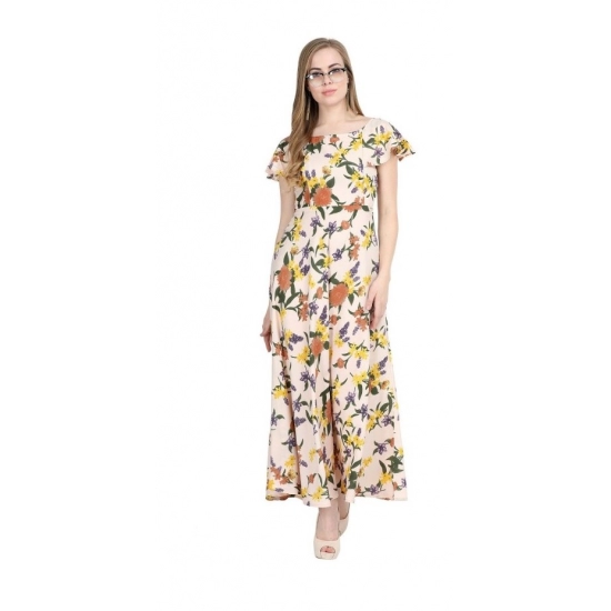Generic Women's Crepe Floral Half Sleeves Full Length Gown(Beige) Generic Women's Crepe Floral Half Sleeves Full Length Gown(Beige)