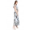 Generic Women's Crepe Floral Half Sleeves Full Length Gown(Blue)