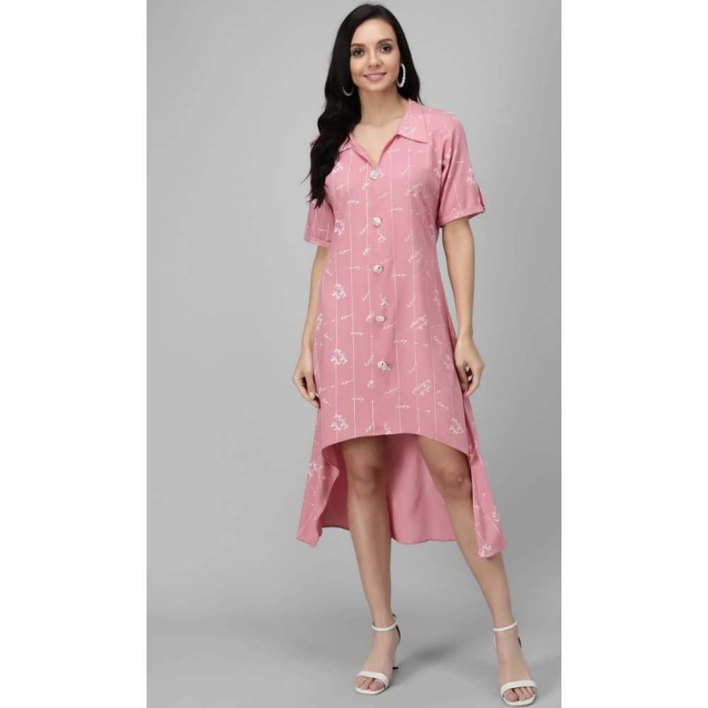 Generic Women's Rayon Printed Half Sleeve Short Tops(Pink)