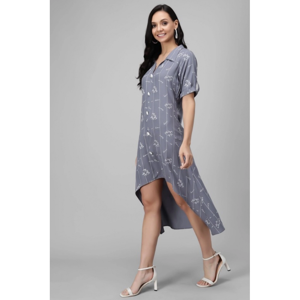 Generic Women's Rayon Printed Half Sleeve Short Tops(Grey)