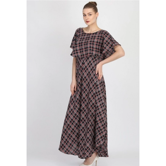 Generic Women's Crepe Checked Half Sleeves Full Length Gown(Multi)