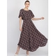 Generic Women's Crepe Checked Half Sleeves Full Length Gown(Multi) Generic Women's Crepe Checked Half Sleeves Full Length Gown(Multi)