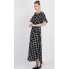 Generic Women's Crepe Checked Half Sleeves Full Length Gown(Black)