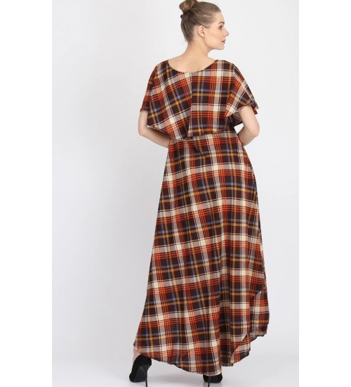 Generic Women's Crepe Checked Half Sleeves Full Length Gown(Multi)