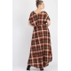 Generic Women's Crepe Checked Half Sleeves Full Length Gown(Multi) Generic Women's Crepe Checked Half Sleeves Full Length Gown(Multi)