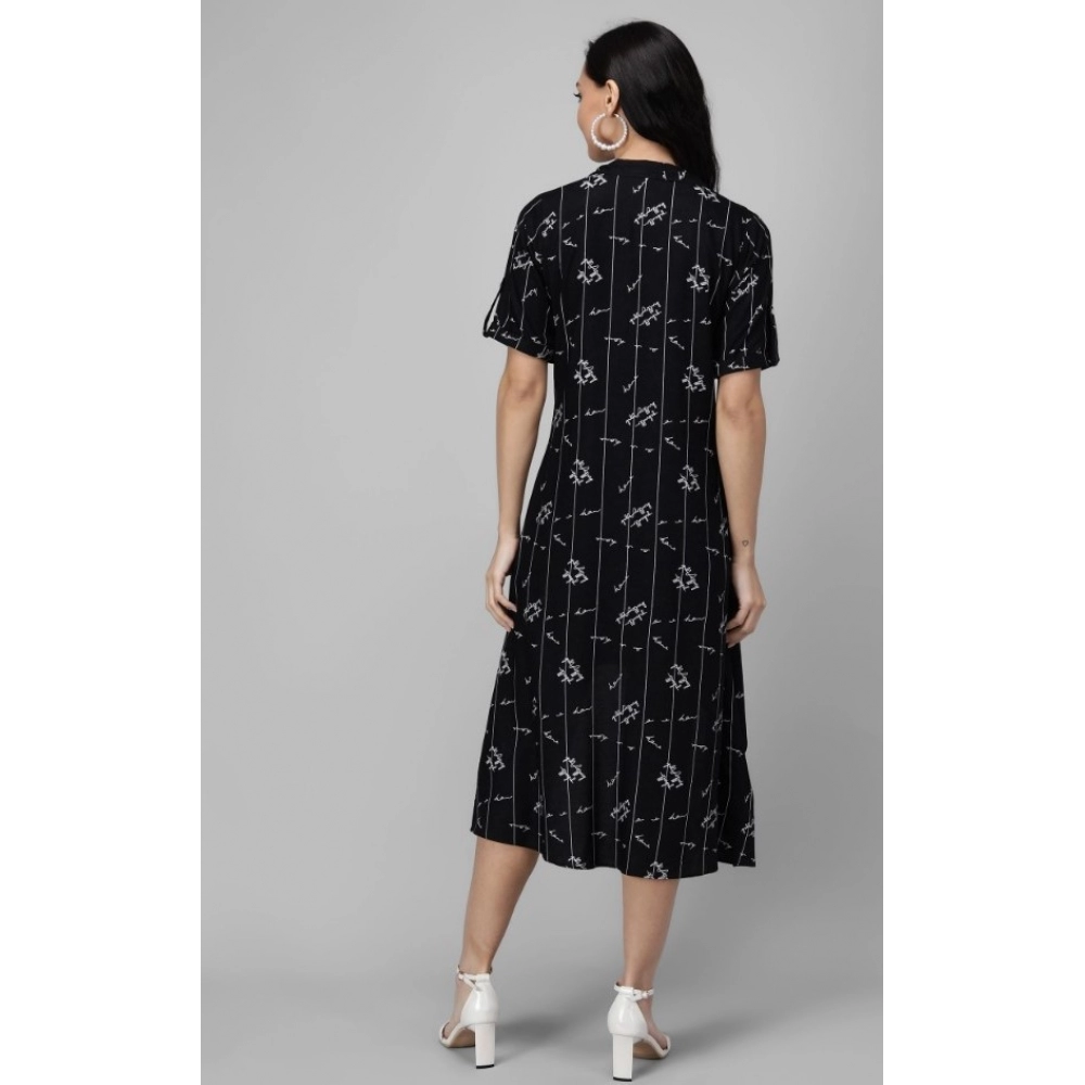 Generic Women's Rayon Printed Half Sleeve Short Tops(Black)