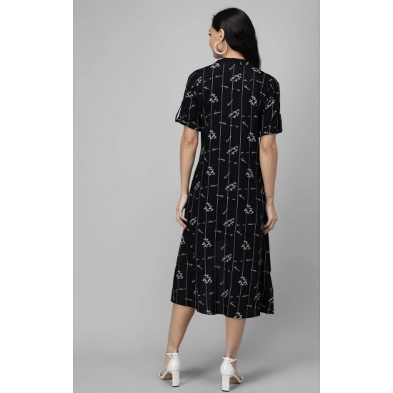 Generic Women's Rayon Printed Half Sleeve Short Tops(Black)