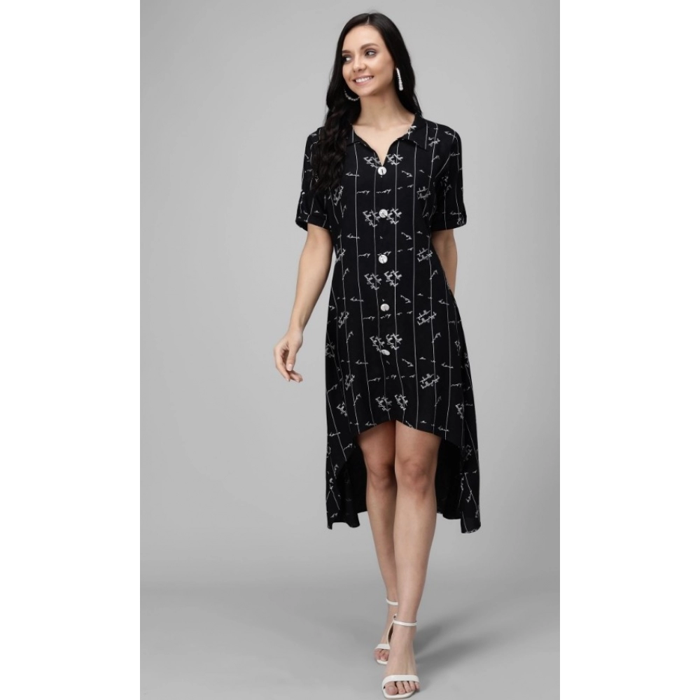 Generic Women's Rayon Printed Half Sleeve Short Tops(Black)