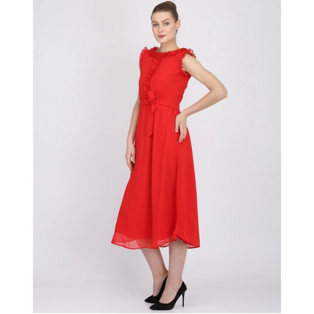 Generic Women's Georgette Solid Sleeveless Full Length Gown(Red) Generic Women's Georgette Solid Sleeveless Full Length Gown(Red)