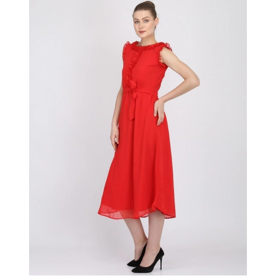 Generic Women's Georgette Solid Sleeveless Full Length Gown(Red)