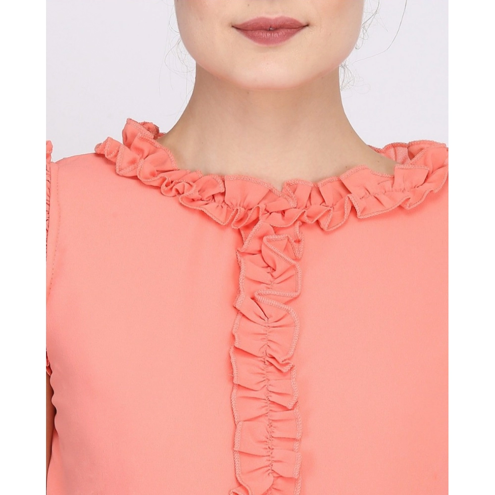 Generic Women's Georgette Solid Sleeveless Full Length Gown(Peach) Generic Women's Georgette Solid Sleeveless Full Length Gown(Peach)