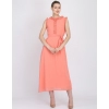 Generic Women's Georgette Solid Sleeveless Full Length Gown(Peach)