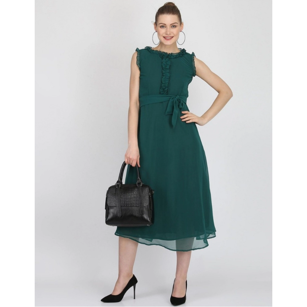 Generic Women's Georgette Solid Sleeveless Full Length Gown(Green)