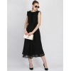 Generic Women's Georgette Solid Sleeveless Full Length Gown(Black)
