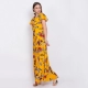 Generic Women's Crepe Floral Sleeveless Full Length Gown(Yellow)