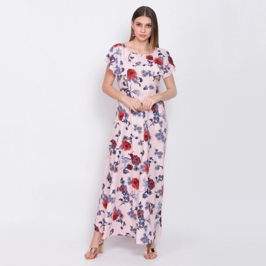 Generic Women's Crepe Floral Sleeveless Full Length Gown(Peach)