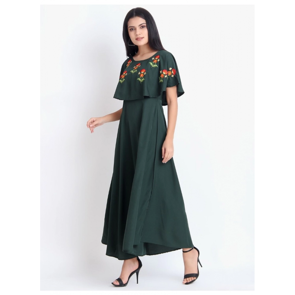 Generic Women's Crepe Embroidery Pattern Sleeveless Full Length Gown(Green) Generic Women's Crepe Embroidery Pattern Sleeveless Full Length Gown(Green)