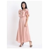 Generic Women's Crepe Embroidery Pattern Sleeveless Full Length Gown(Pink)