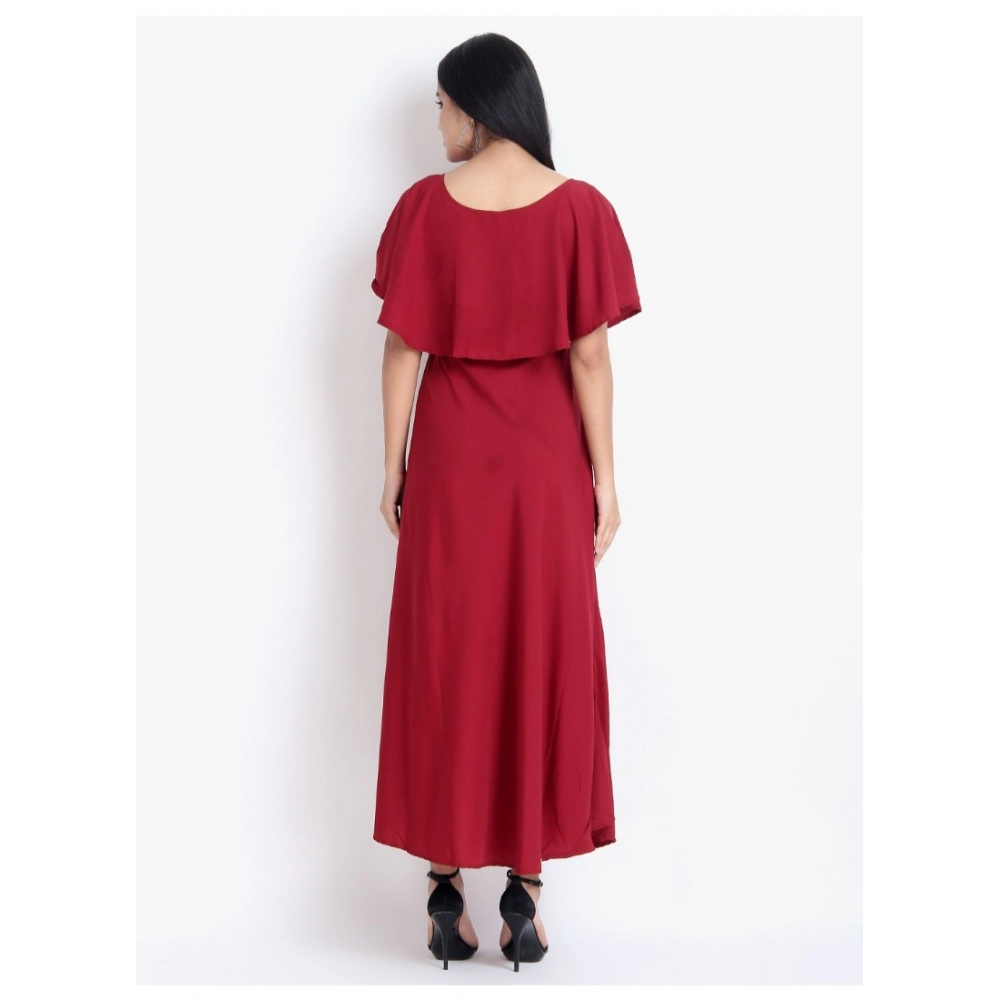 Generic Women's Crepe Embroidery Pattern Sleeveless Full Length Gown(Red) Generic Women's Crepe Embroidery Pattern Sleeveless Full Length Gown(Red)