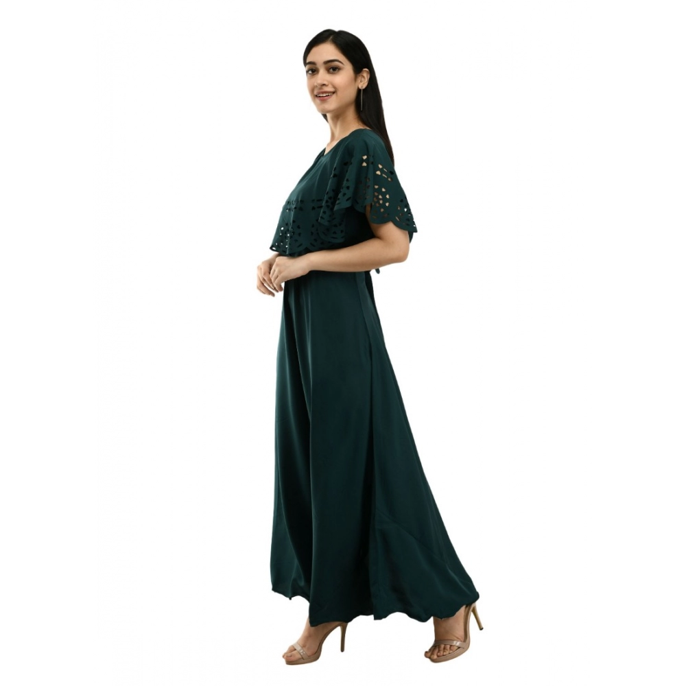 Generic Women's Crepe Solid Sleeveless Full Length Gown(Dark Green) Generic Women's Crepe Solid Sleeveless Full Length Gown(Dark Green)