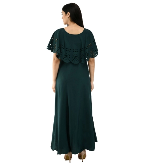 Generic Women's Crepe Solid Sleeveless Full Length Gown(Dark Green)