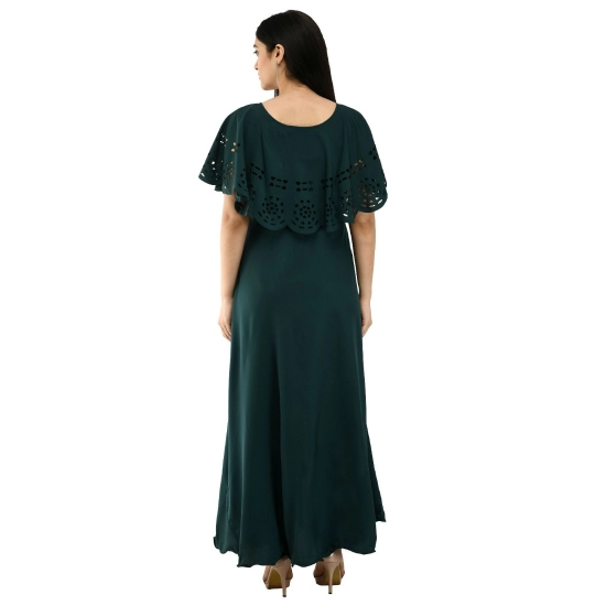 Generic Women's Crepe Solid Sleeveless Full Length Gown(Dark Green)