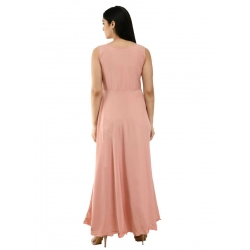Generic Women's Crepe Solid Sleeveless Full Length Gown(Light Peach)