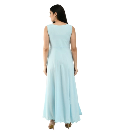 Generic Women's Crepe Solid Sleeveless Full Length Gown(Light Blue)